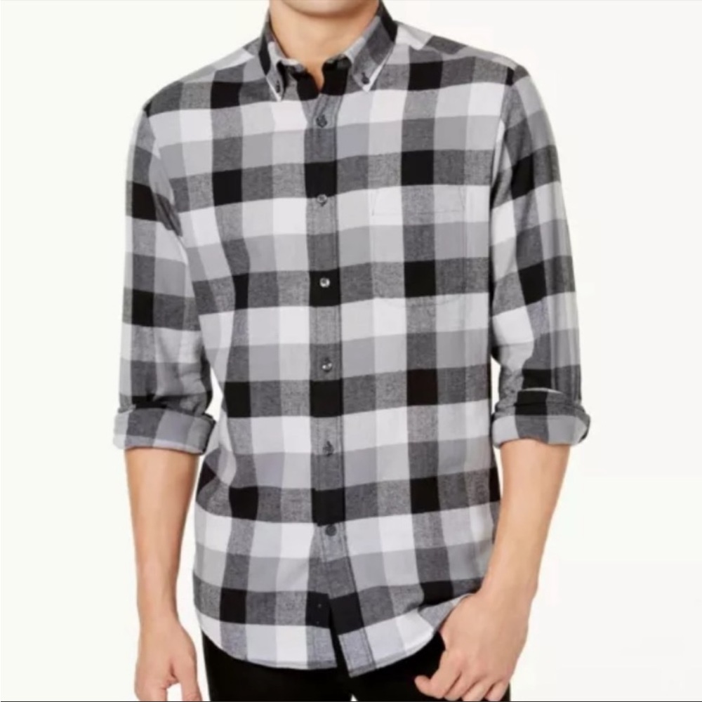 Men’s Club Room Gray Button Down Plaid Flannel Shirt Size XXL -Retail $3…